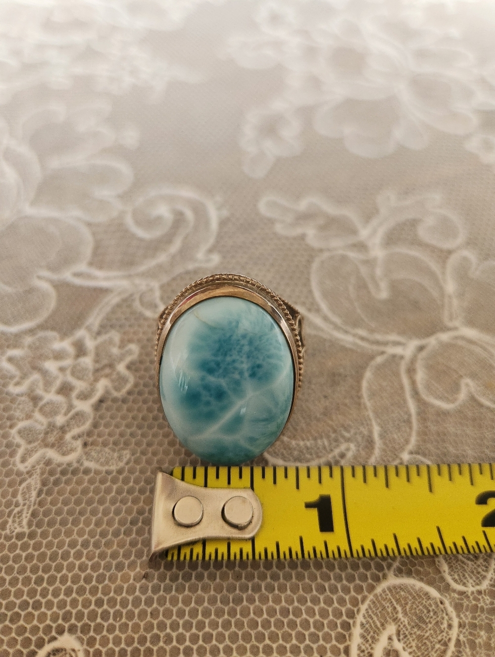 Blue Larimar Sterling Silver Large Oval Statement Ring SIZE 8 - Picture 5 of 14